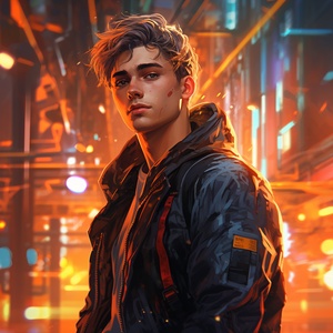 prompt：cyberpunk character, NFT art, bright light, cute, high on details，帅气的男孩