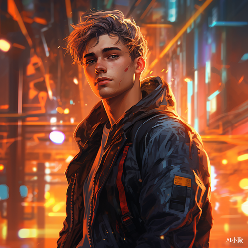 Cyberpunk NFT Art: Brightly Lit, Cute, High-Detailed Boy