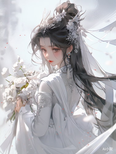 Dreamy and Graceful: A Nightcore-Inspired Woman in White