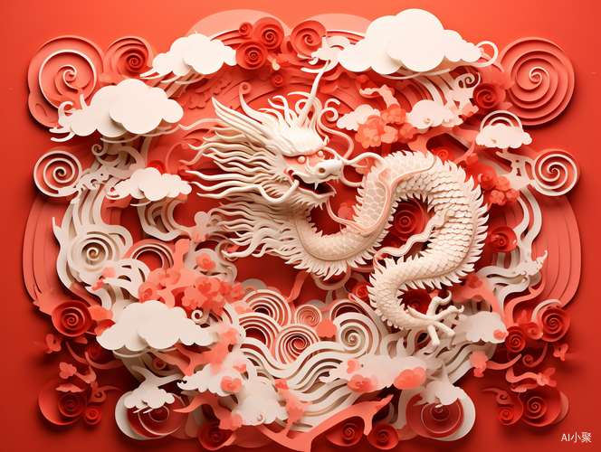 Auspicious Dragon Greeting Card: Modern Collage & Paper Cutting Art