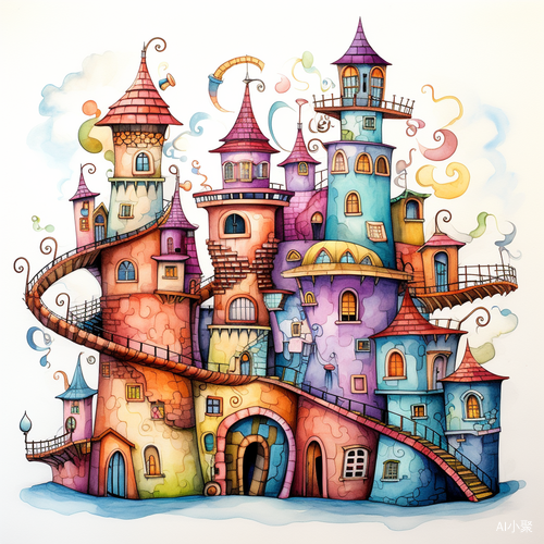 Whimsical Fantasy Illustration with Colorful Towers