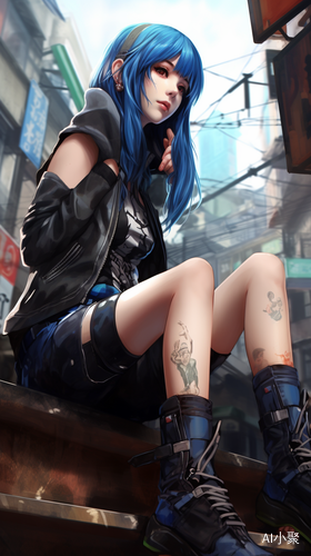 Aesthetic Blue-Haired Girl Sitting on Car Hood