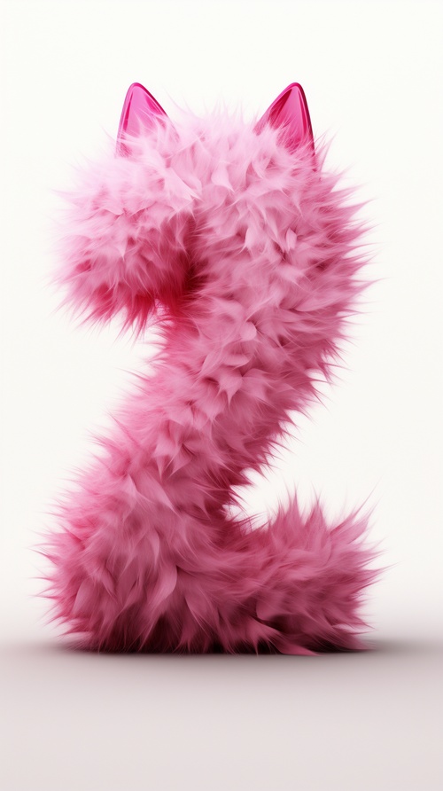 Cute pink number 2 as fur shape, short hair, white background, concept playlist style, 3D illusion, digital manipulation, creative commons attribute, maroon color, poet core, storybook style