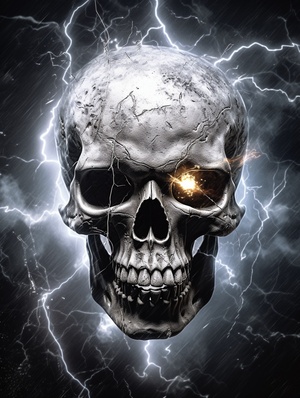 Gloomy Fantasy Art: Skull-shaped Lightning Bolt Striking Wizard