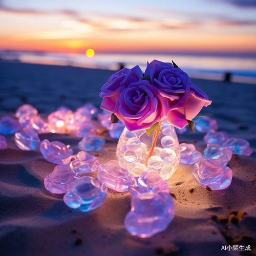 Beautiful Beach with Sparkling Crystal Roses
