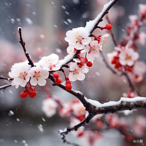 冬日梅花雪中绽放