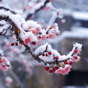 冬日梅花雪中绽放