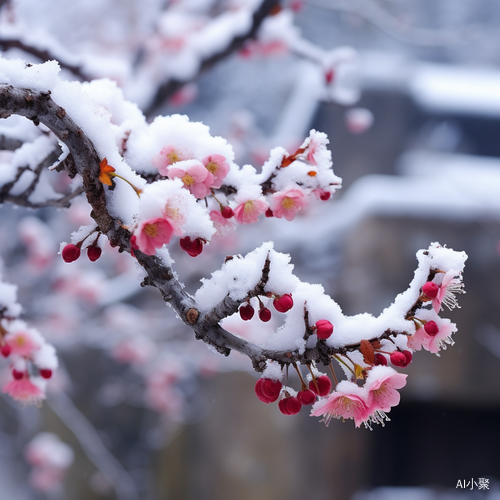 冬日梅花雪中绽放