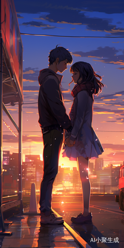 浪漫高清8K：爱心夕阳晚霞街道的学生之灯