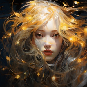 Romantic Chinese Girl in Golden Hair and Yellow Light