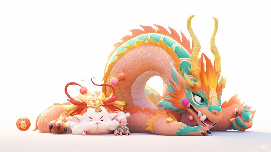 Lovely Chinese Dragon and Cat: Colorful Cartoon Characters