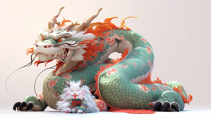 Lovely Chinese Dragon and Cat: Colorful Cartoon Characters