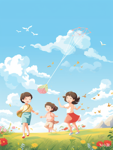 Children Flying Dragon Kite on Rural Path