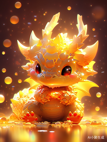 可爱龙穿金色衣服闪闪发光背景黄色光芒3D艺术