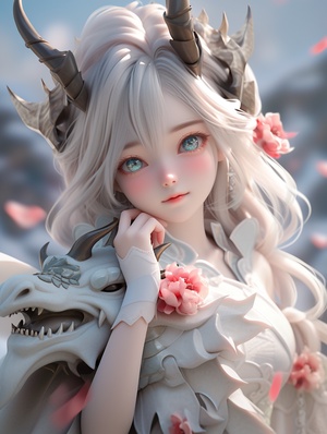 Blind Box Style Little Dragon Girl: Delicate Expression, Studio Background, Ultra-High Definition 3D Rendering