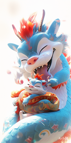 Lovely Chinese Dragon and Cat: Colorful Cartoon Characters