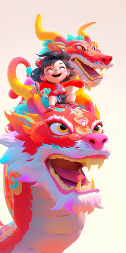 Lovely Chinese Dragon and Cat: Colorful Cartoon Characters