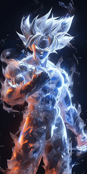 Perfect hvbrid of ultra instinct goku an invisible ghost translucent type, wearingshiny glossy costume, beautiful etched patterns, hyper detail, photorealistic, octanerender, unreal engine, hyper deta