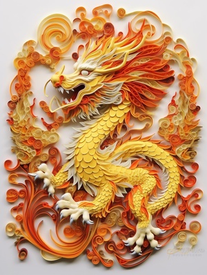 The Chinese zodiac dragon paper quilling style，Red and yellow, white background, Hd, I can't believe how beautiful this is ar 3:4 stylize 300 v 6