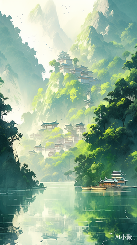 绿水青山，工笔画风格，34k高清画质