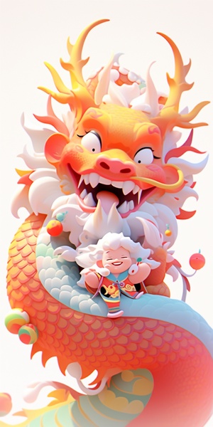 Lovely Chinese dragon and a cat, Chinese dragon, colorful cartoon characters, white background, colorful cartoon characters, colorful clothing,3d render , OC render, Best quality , 4K , Studio lighting