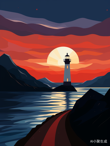 Minimalist Mountain Road with Lighthouse Illustration