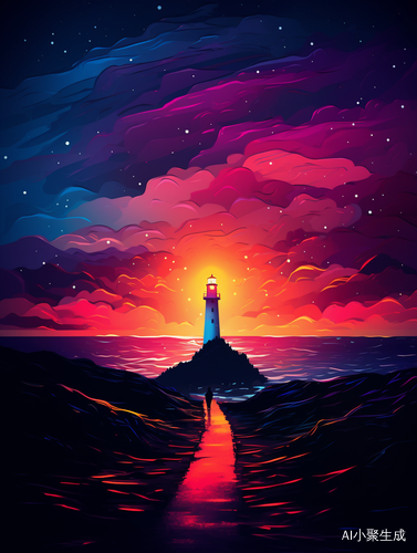Minimalist Mountain Road with Lighthouse Illustration