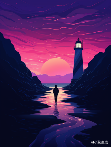 Minimalist Mountain Road with Lighthouse Illustration