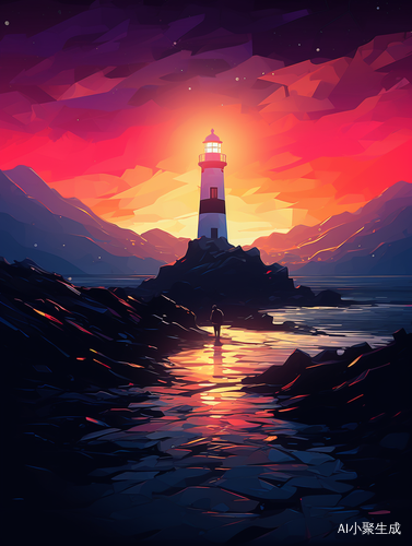 Minimalist Mountain Road with Lighthouse Illustration