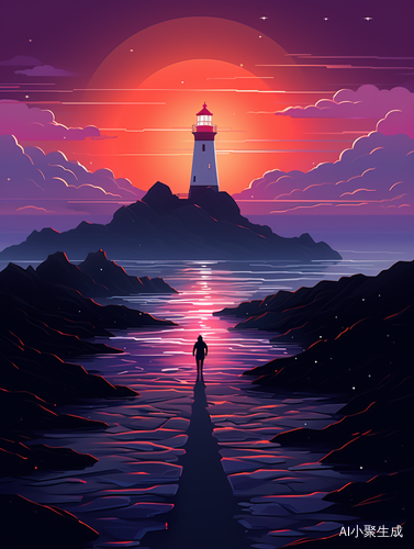 Minimalist Mountain Road with Lighthouse Illustration