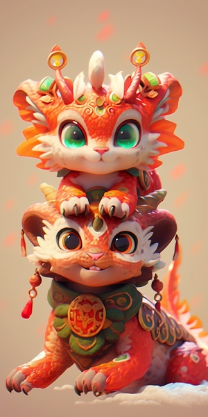 Lovely Chinese dragon and a cat, Chinese dragon, colorful cartoon characters, white background, colorful cartoon characters, colorful clothing,3d render , OC render, Best quality , 4K , Studio lighting