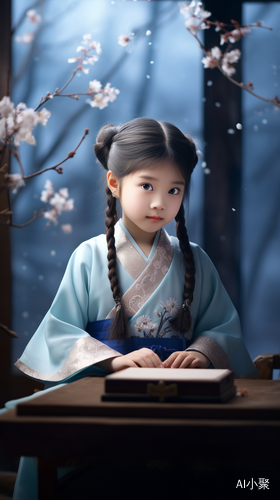 Confident and Charming Chinese Girl in Light Blue Hanfu