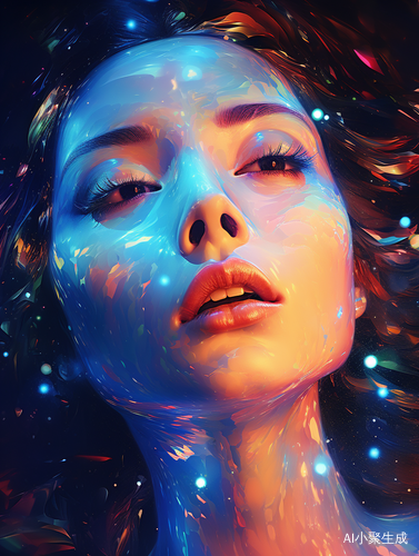 中国女人的头像在星空中浮现