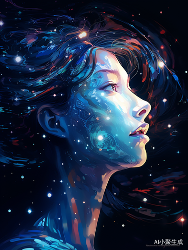 中国女人的头像在星空中浮现
