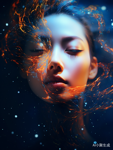 中国女人的头像在星空中的超现实主义表达