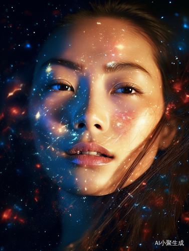 中国女人的头像在星空中的超现实主义表达