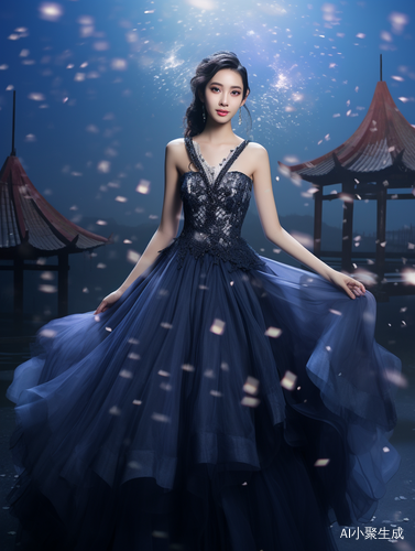 中国美女的超现实细节: 深V领连衣裙，微笑与雨滴