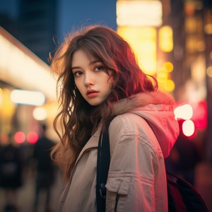 Girl in Double Exposure Photo with City Lights in Raw Stylized 4:5 Style