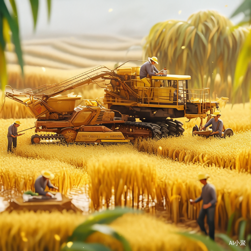 Miniature Harvest Scene with Chinese Farmers and Creative Lighting