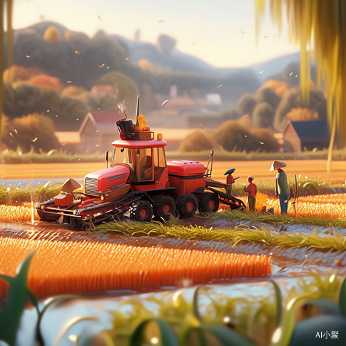 Miniature Harvest Scene with Chinese Farmers and Creative Lighting