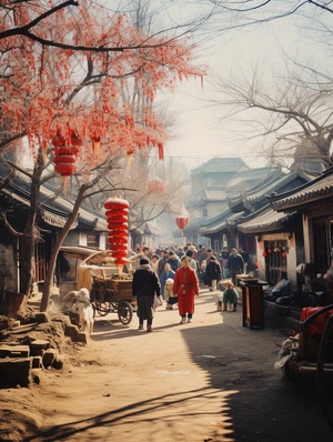 新春特辑， 真实场景 中国传统拜年场景 祥和的村庄里 年轻人给长辈磕头拜年 的画面，春节拜年，新春特辑 特写镜头 自然光照 光影追踪 真实场景