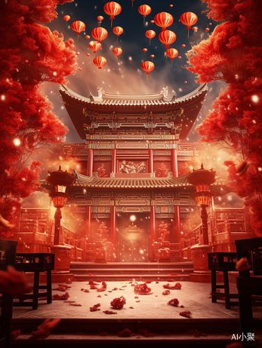 Chinese New Year Celebration in Surrealistic 8K Indoor Scene