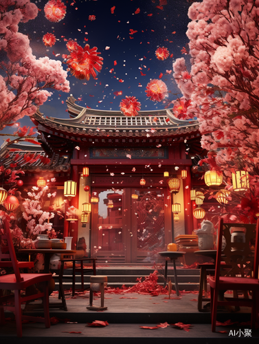 Chinese New Year Celebration in Surrealistic 8K Indoor Scene