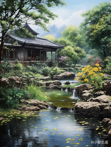 江南水乡油画：色彩对比强烈，超高画质32K