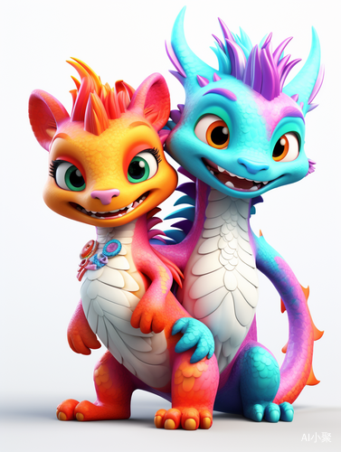 Lovely Chinese Dragon and Cat: Colorful Cartoon Characters