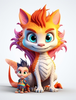 Lovely Chinese Dragon and Cat: Colorful Cartoon Characters