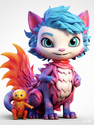 Lovely Chinese Dragon and Cat: Colorful Cartoon Characters