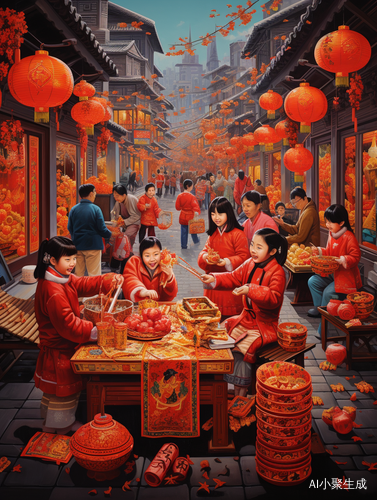 中国传统元素与现代复古的新年绘画