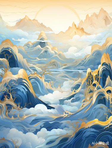 Chinese Landscape Painting: Minimalist 3D Rendering in Victo Ngai Style