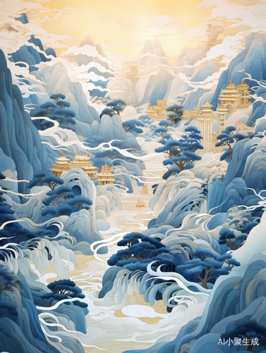Chinese Landscape Painting: Minimalist 3D Rendering in Victo Ngai Style